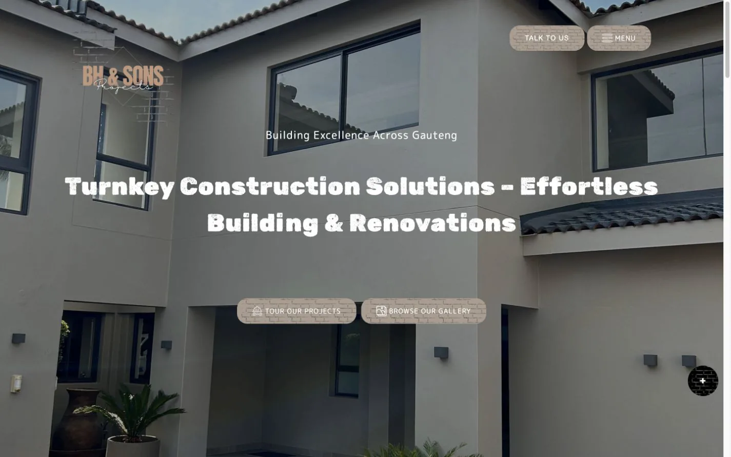 BH & Sons Projects website desktop view