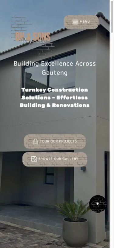 BH & Sons Projects website mobile view